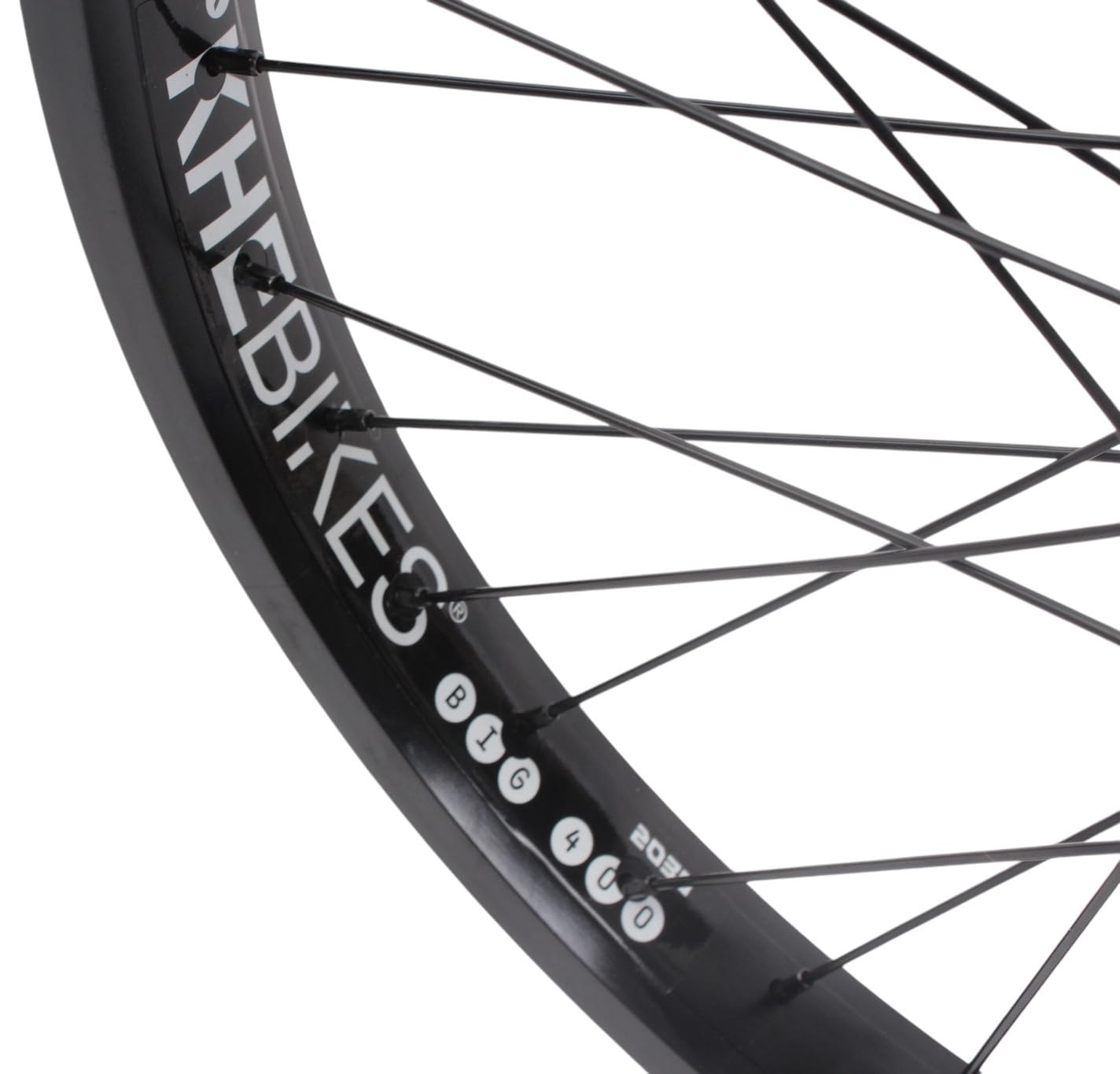 KHE Prism BMX tylne koło 20", czarne, oś 14 mm, zębatka 16T, 36H – 7005, aluminiowa felga 38 mm, rower biegowy BMX z tyłu