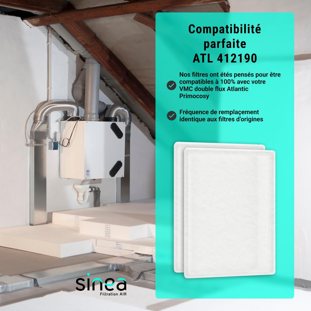 TOP FILTRE - Lot de 4 Filtres G4 Compatibles VMC Double Flux SAUTER Gorner, Medven et ATLANTIC Primocosy/Primocosy HR – Dimensions 255 x 191 x 6 mm