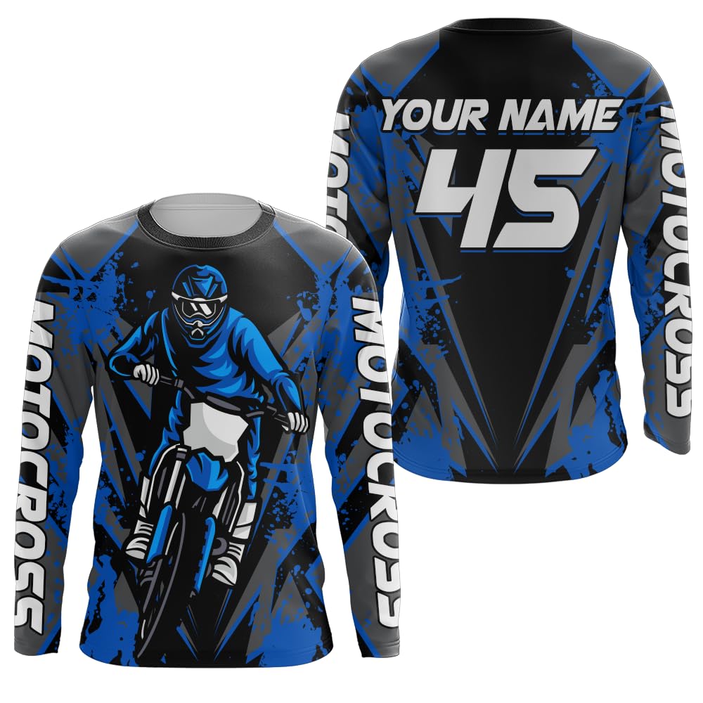 Custom MX Jersey Blue Youth Motocross UPF30+ Men Women Kid Extreme Racing Shirt Riding Off-Road Motorcycle XM152 (04)