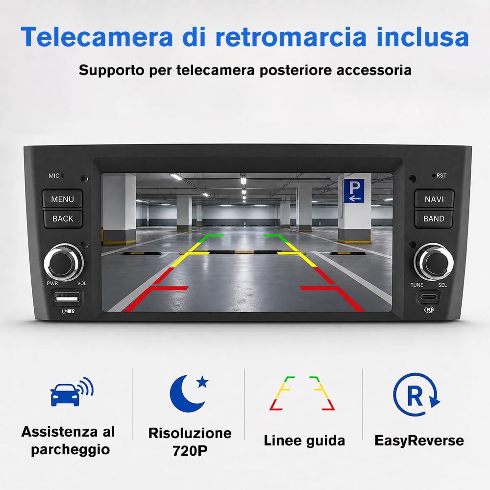 Autoradio 1 DIN per Fiat Grande Punto (2005-2012) 6,86" Android 15 Car Radio con Bluetooth Wireless CarPlay Android Auto WIFI GPS FM RDS Comandi al volante Telecamera posteriore (2GB+64GB)