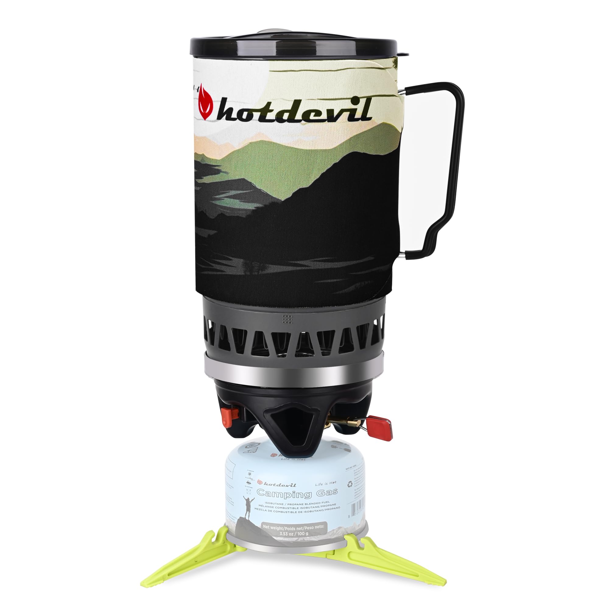 1.4L Backpacking Camping Stove Cooking System with Piezo Ignition, Outdoor Portable Burner with Pot Stabilizer Camp Stove Camping Stove Kit Propane, Ideal for Hiking Fishing Hunting Emergency