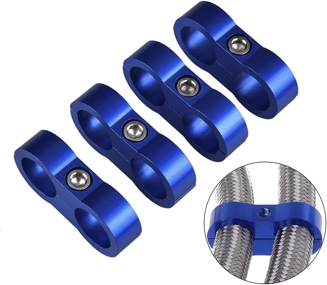 Aluminum Hose Fitting Adapter - 4Pcs Blue Mounting Clamps for Fuel, Oil, Brake, Water and Gas Lines