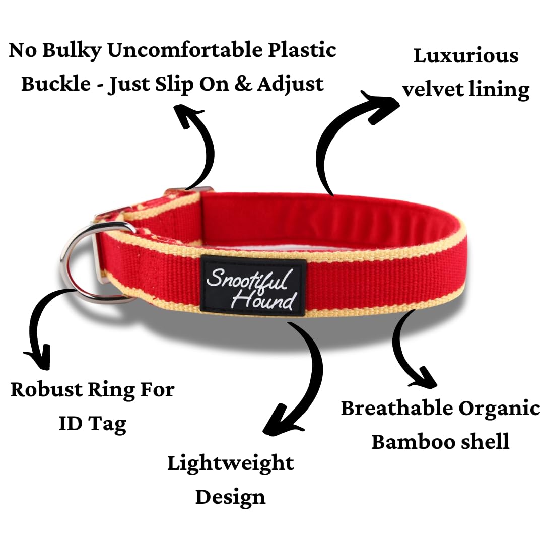 Snootiful Hound Buckleless Dog House Collar, Organic Bamboo & Soft Velvet Lining, Greyhound/Whippet House Collar - Image 2