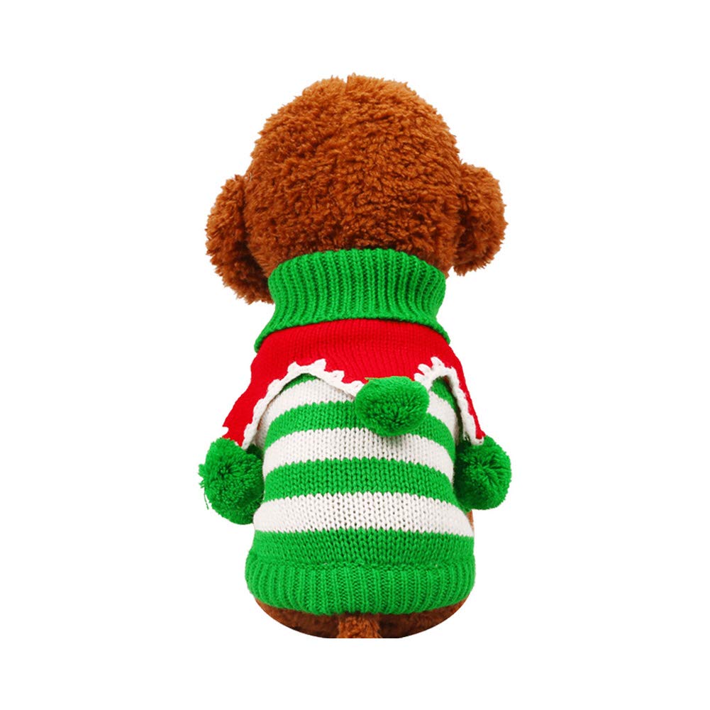 Chiatai Dog Sweater Christmas Jumper Pet Puppy Cat Winter Warm Jumper Knit Clothes Striped Knitwear Coat Xmas Costumes Green+White L
