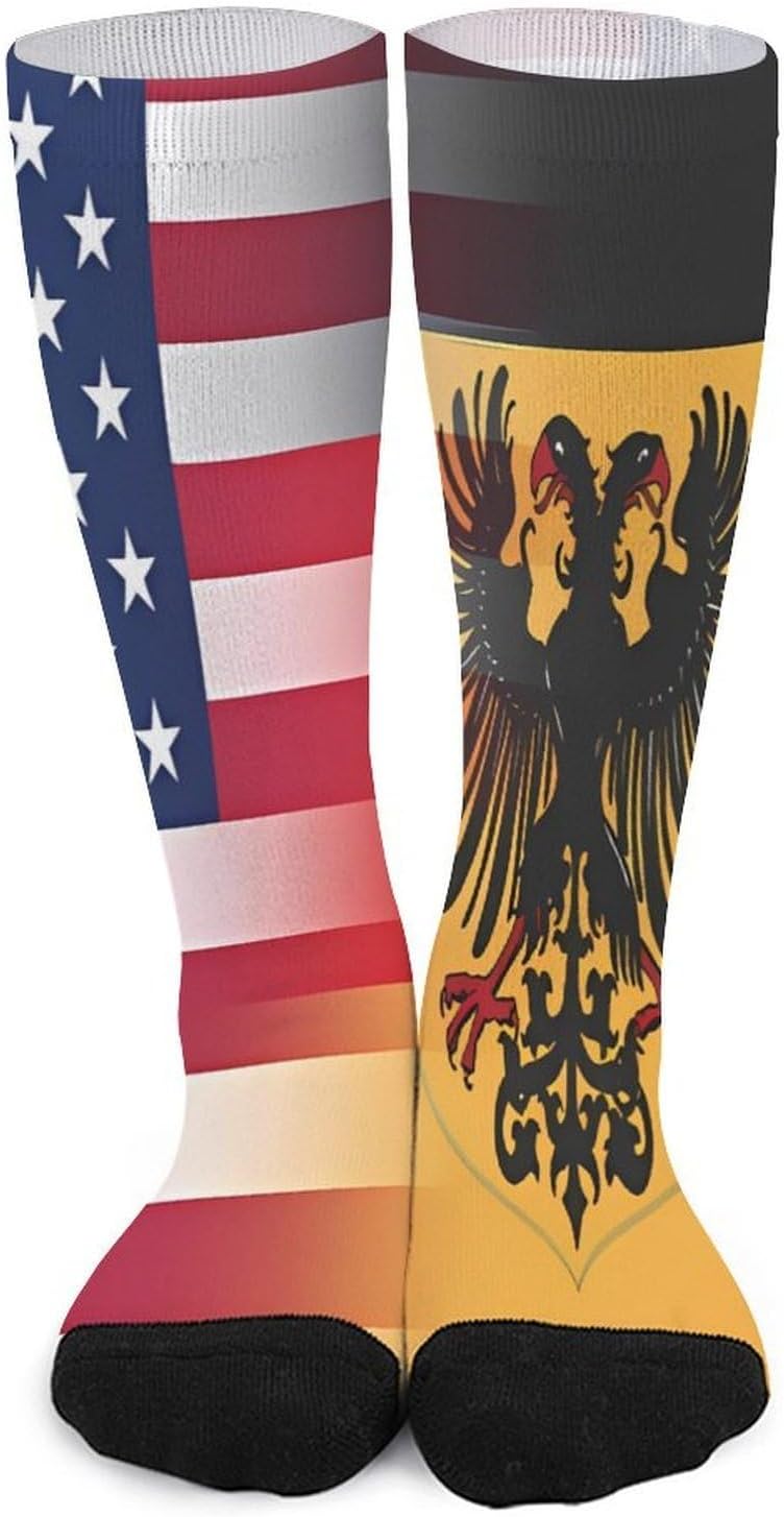 U.S. And German Flag Knee High Socks Athletic Long Stockings Sport Casual Crew Tube Sock Boot 40cm