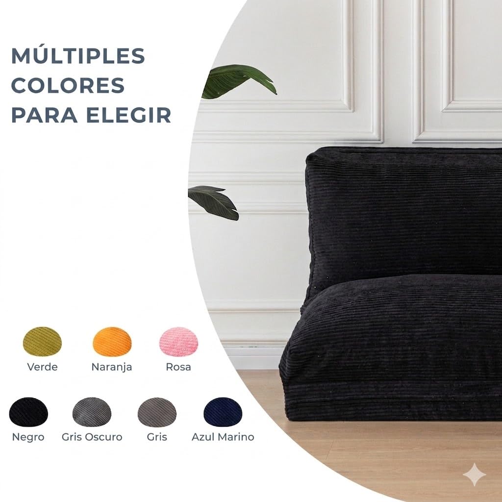 MAXYOYO - Puf plegable de pana con relleno de espuma, extra grueso, 4 capas, colchón/sofá de suelo para adultos, funda extraíble y lavable a máquina, color negro, 135 x 240 cm