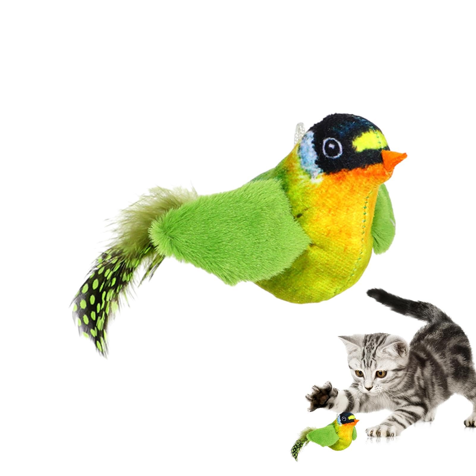 Giocattolo Per Gatti Con Uccellino Che Cinguetta – Peluche Pappagallo Con Coda Cigolante, In Tessuto Robusto, Per Mordere E Inseguire, Interattivo E Anti-noia