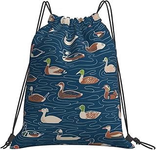 [BFCETYU] 川の中の鴨 ナップサック 巾着 収納 大容量 防水 軽量 折り畳み エコバッグ 巾着袋 水泳 運動 旅行 アウトドア