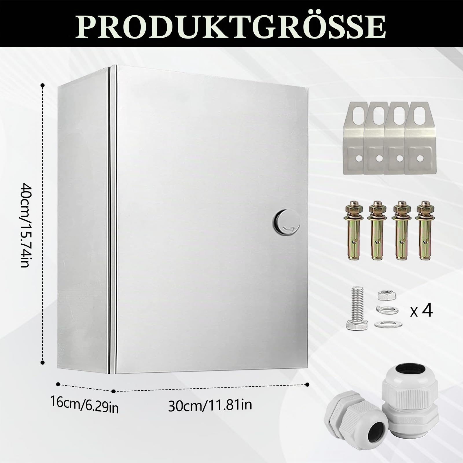 Edelstahl Schaltschrankl, Wetterfester Schaltkasten 304 Edelstahl Wandmontiert Elektroverteiler Hausanschlusskasten Metall-Anschlusskasten Isoliermontageplatte mit Schloss (40x30x16)