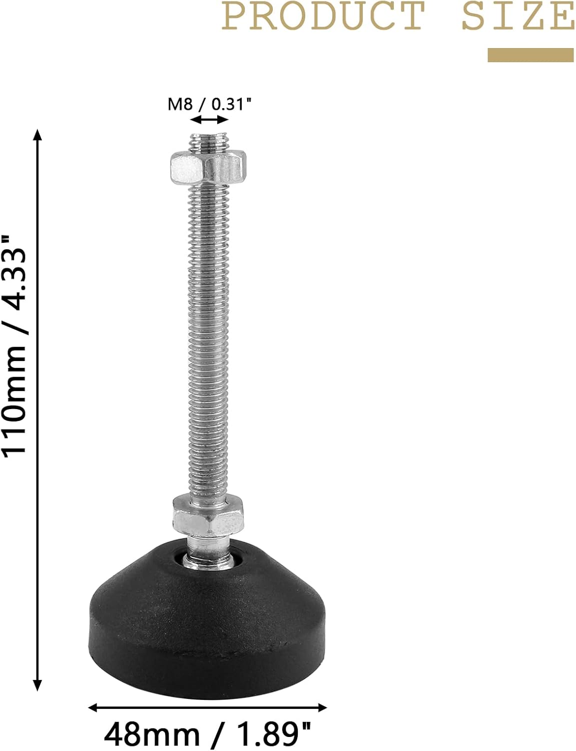 4 Pcs M8 Metal Adjustable Leveling Feet Heavy Duty, Swivel Furniture Glides Leveler for Table Desk Shelf Chair, Black, 4.3" x 1.9"/ 110mm x 48mm M8,4.3" Height