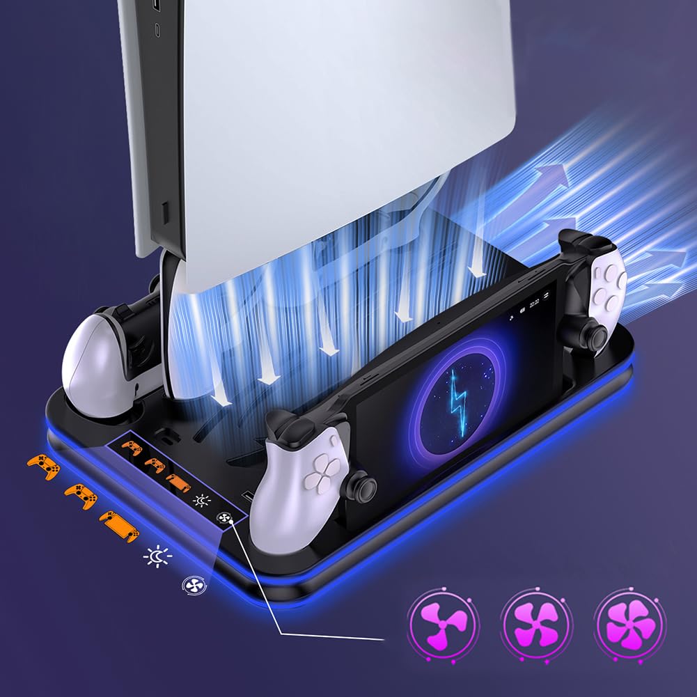 Dock di ricarica for controller JUCHRZEY con luce RGB for stazione di raffreddamento del portale PS5 for PS5/PS5 Slim Disc e digitale (B)