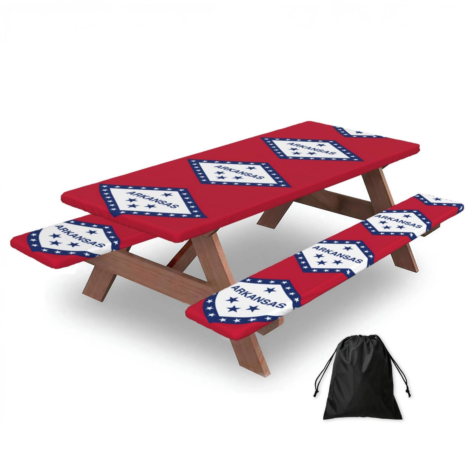 Zyjhyy Black Arkansas State Flag Print 3 Pack Wipeable Picnic Bench Cover And Table Cover Lightweight Table Cloth For Camping Outdoor
