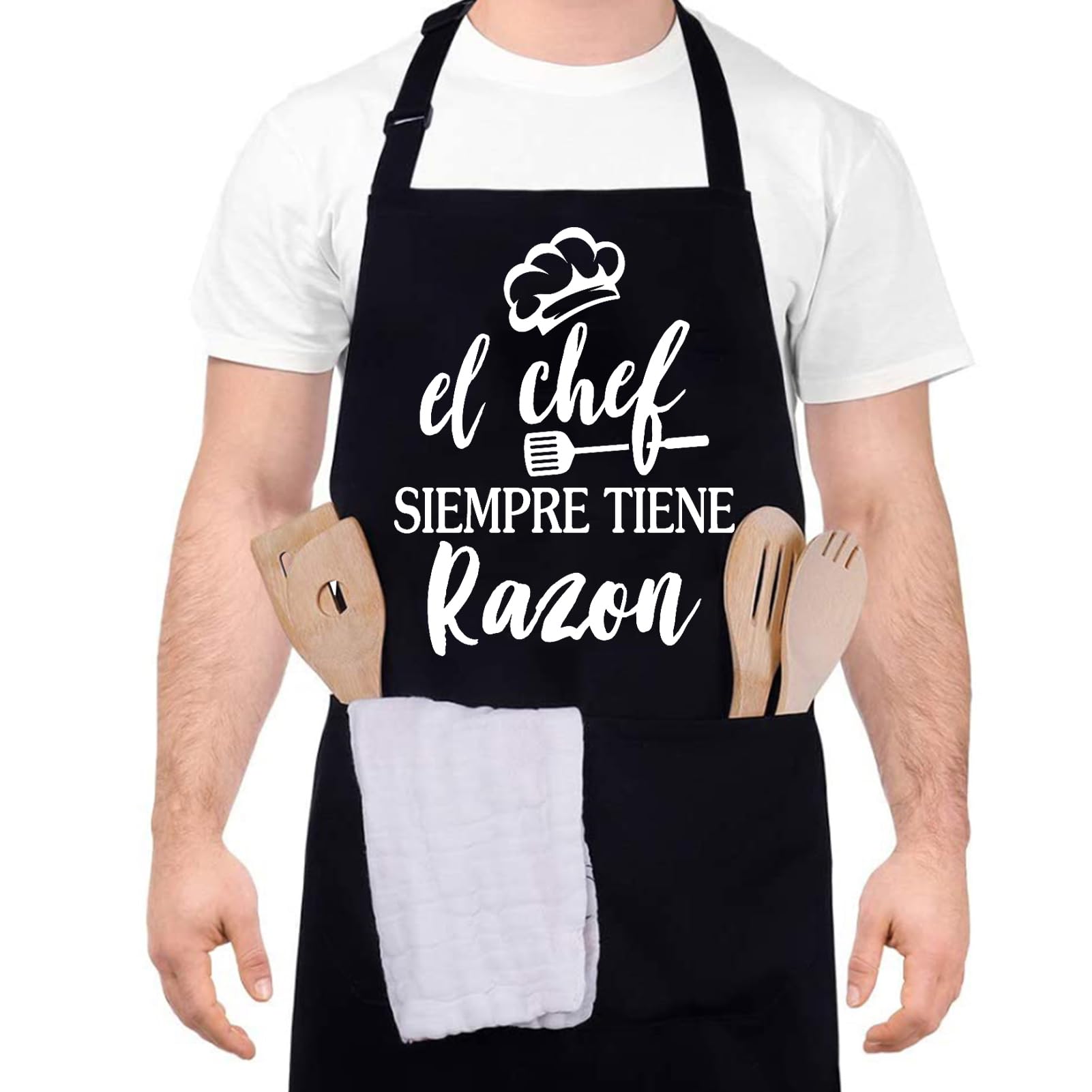 Halinuia Negro Hombre Delantal, Ajustable Chef Delantal con 2 Bolsillos, Delantales de Cocina Hombre Mujer Impermeable Delantales de Cocina para Papá, Esposo, Abuelo