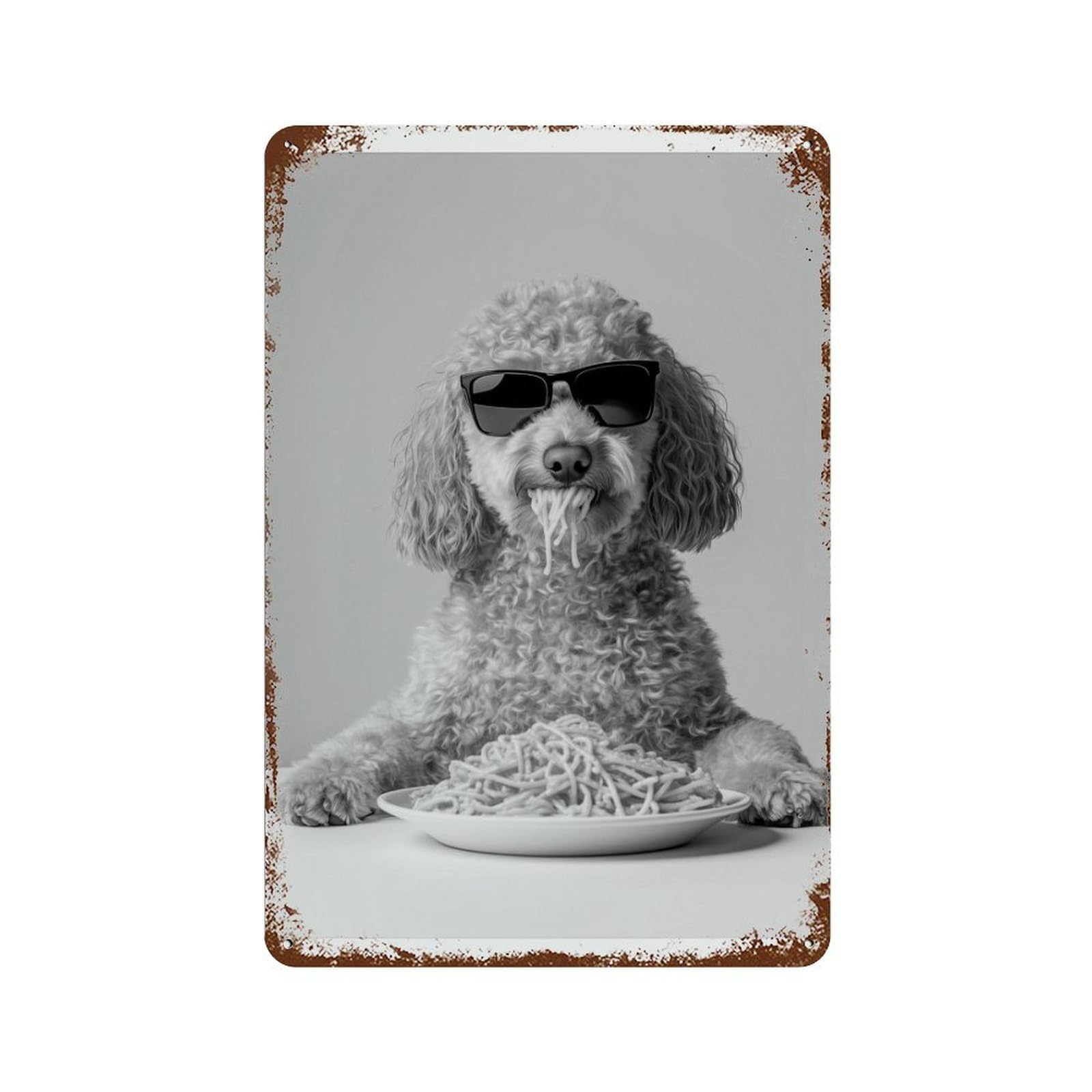 xiaoxiaoshen Goldendoodle Eating Pasta Dog Funny Doodle Wall Decor Art Metal Tin Poster Modern Home Decor Art Home Bar Shop Decorations Vintage Sign 30x20cm