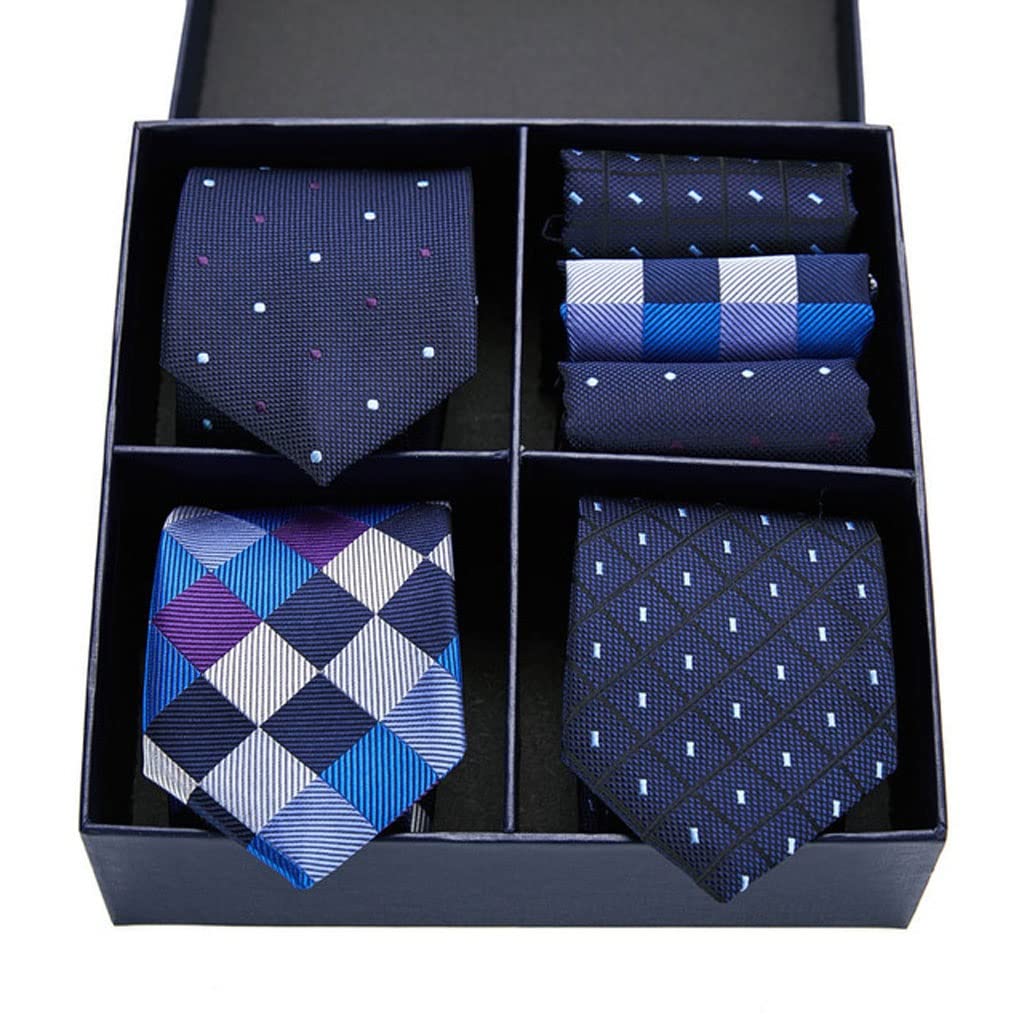 Erstklassiges Seidenhochzeitsgeschenk 3 Set Krawatten-Einstecktücher Manschettenknopf-Set Krawattenbox Blumenhochzeitszubehör