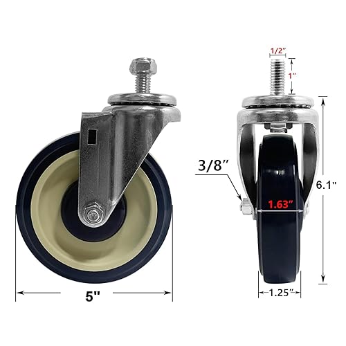 Miniatura 2 de Ruedas de repuesto para carrito de compras de 5 pulgadas, ruedas de poliuretano de 38 pulgadas, juego de 4 ruedas para carrito de carga, capacidad