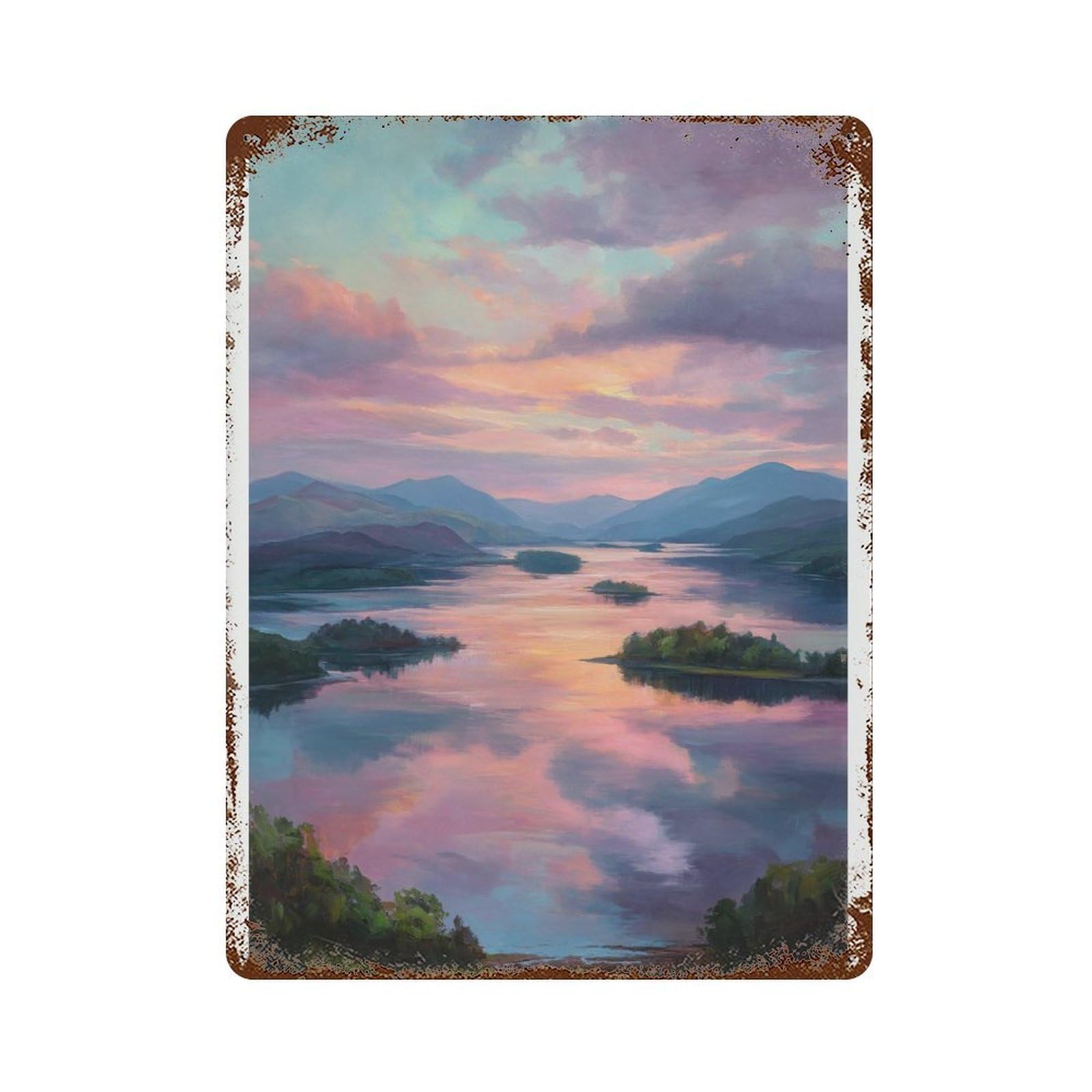 xiaoxiaoshen Loch Lomond Scotland Watercolor Travel – Serene Highland Lake Sunset Wall Decor Art Metal Tin Poster Modern Home Decor Art Home Bar Shop Decorations Vintage Sign 40x30cm
