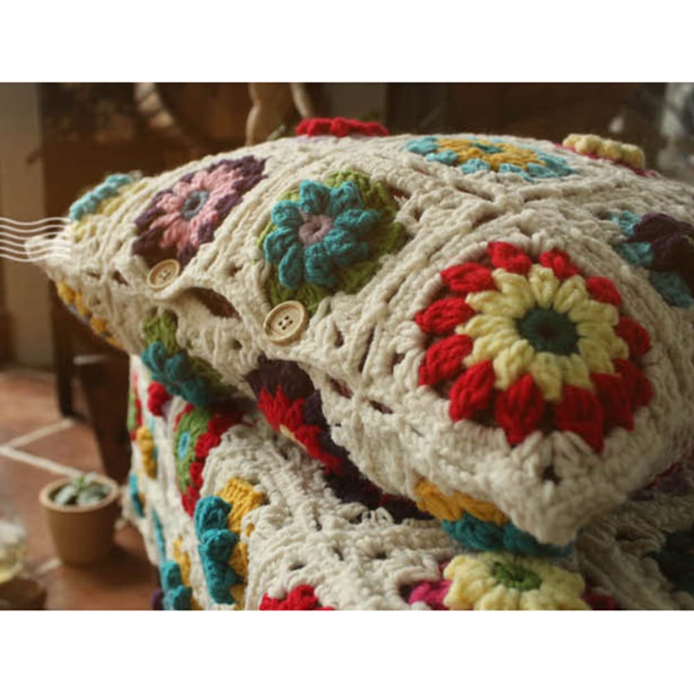 MOCOFO Weiches handgefertigtes Häkelkissen (ohne Kissenkern) Modischer böhmischer Stil dreidimensionaler Blumensofa-Kissenbezug 40 * 40cm