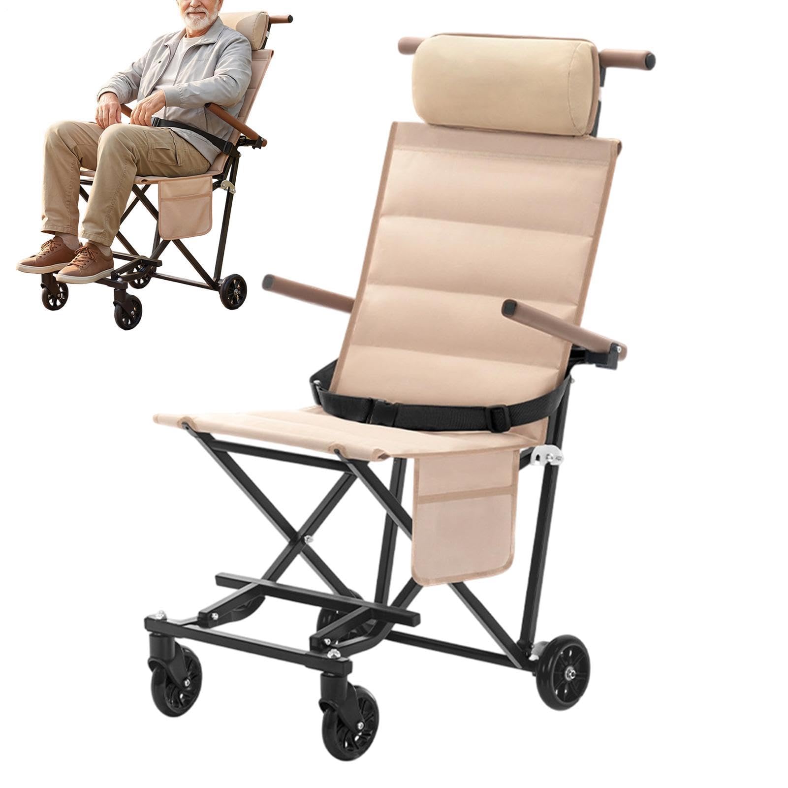 Silla Transporte Soporte Movilidad para Acostarse y Sentarse | Silla Viaje Plegable Alta Capacidad Carga Para Adultos Discapacitados, Mayores, Niños, Exterior, Playa, Viaje