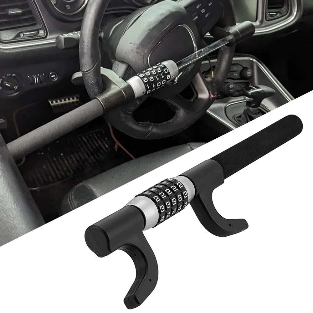 Antirrobo Coche Bloqueo del volante coche con contraseña de 5 dígitos, bloqueo antirrobo, accesorios seguridad para coches, Suv, camiones, la mayoría los pueden usar Barra Bloqueo Volante