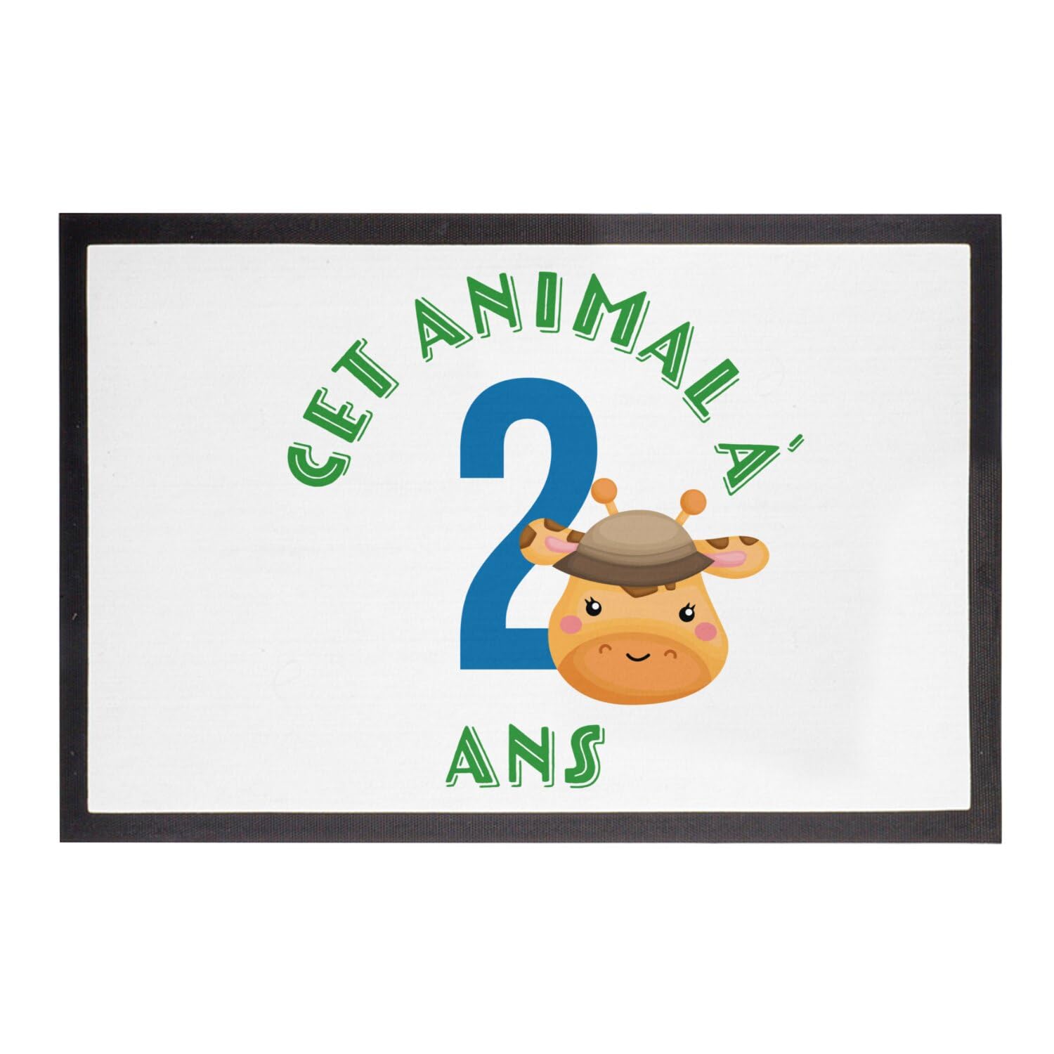 Paillasson Blanc Cet Animal À 2 Ans Anniversaire Enfant Safari de dimensions 75x50cm