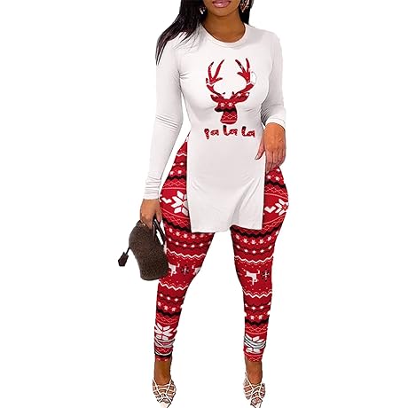 Stylish Christmas Outfits Ideas: 2-Piece Short-Sleeve Top and Bodycon Leggings