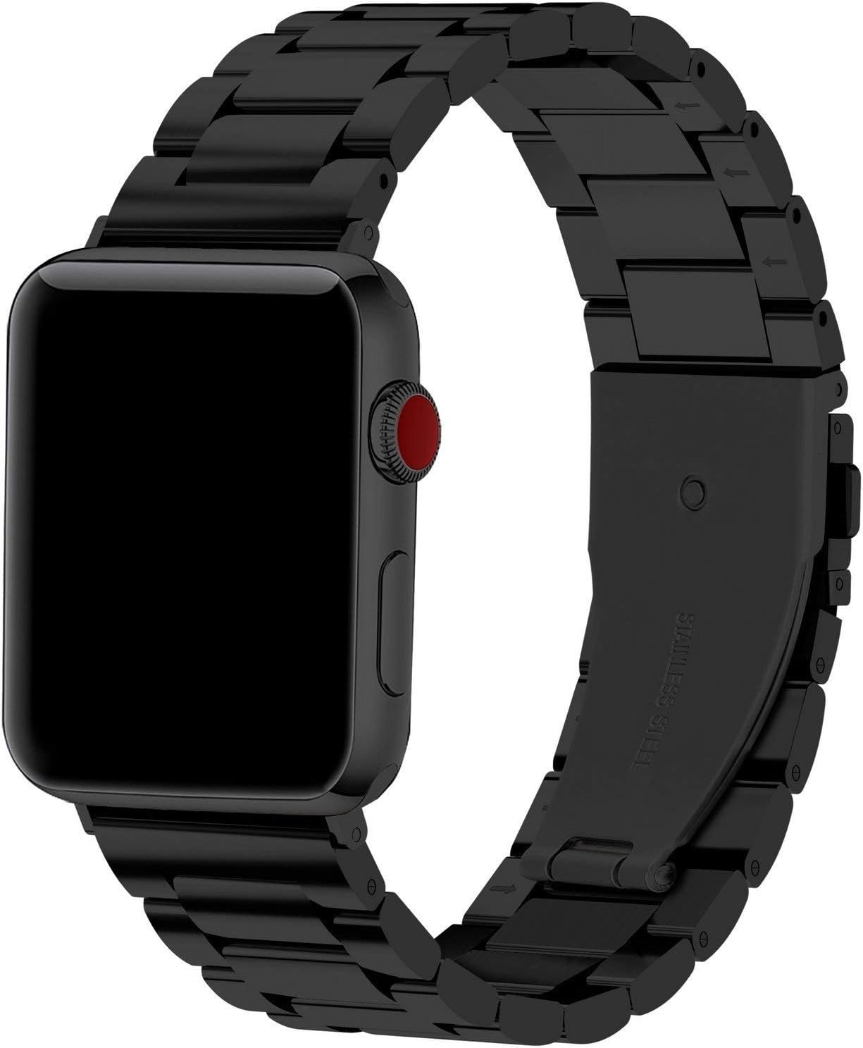 HIGAR® Stainless Steel Turtle Buckle Strap Compatible with 42mm/44mm Apple Watch (Series 1, 2, 3, 4) - Black [*Watch NOT Included*]
