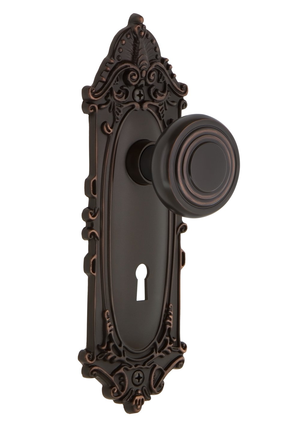 Nostalgic WarehouseVictorian Plate with Keyhole Deco Knob, Double Dummy, Timeless Bronze