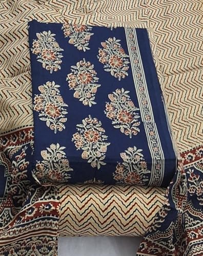 Image of DRAVINAM Trends Women's Premium Cambric Cotton Jaipuri Printed Unstitched Salwar Suit Dress Material with Mulmul Cotton Dupatta