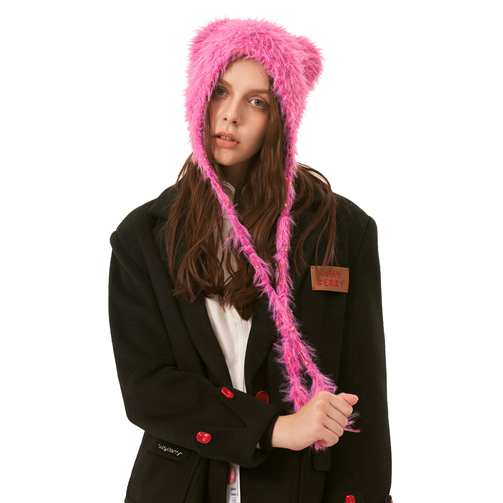 LumiSyne Winter Hat Cute Cat Ear Shape y2k Style Furry Knit Earflap Hat with Long Ear Straps Peruvian Cover Ear Beanie Hat Pink