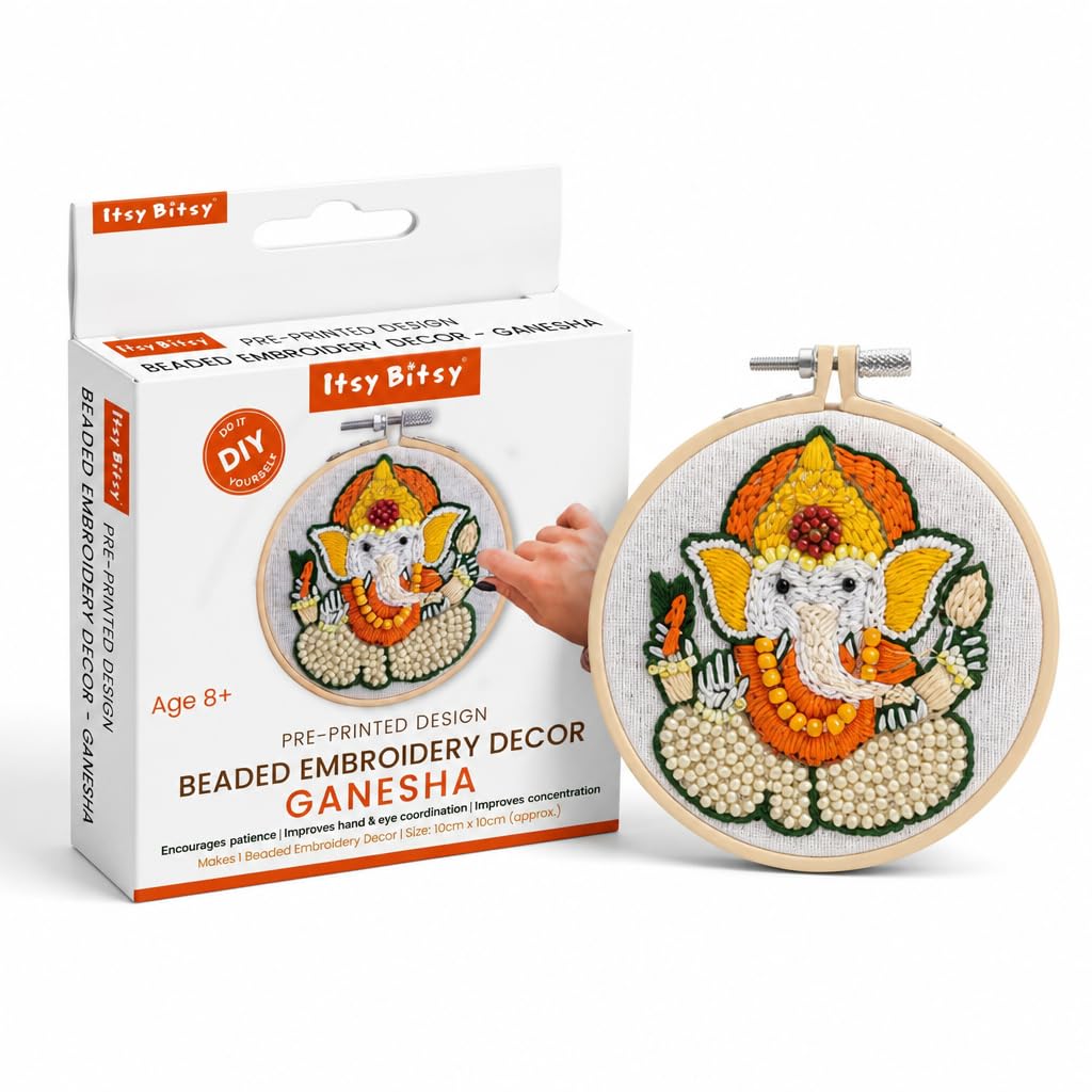 Itsy Bitsy DIY Embroidery Decor Kit Ganesha Craft for Beginners | Needlework Art, Stitching Project, Wall Decoration, Handmade Gift, Creative Hobby, Festival Craft Activity-image-18