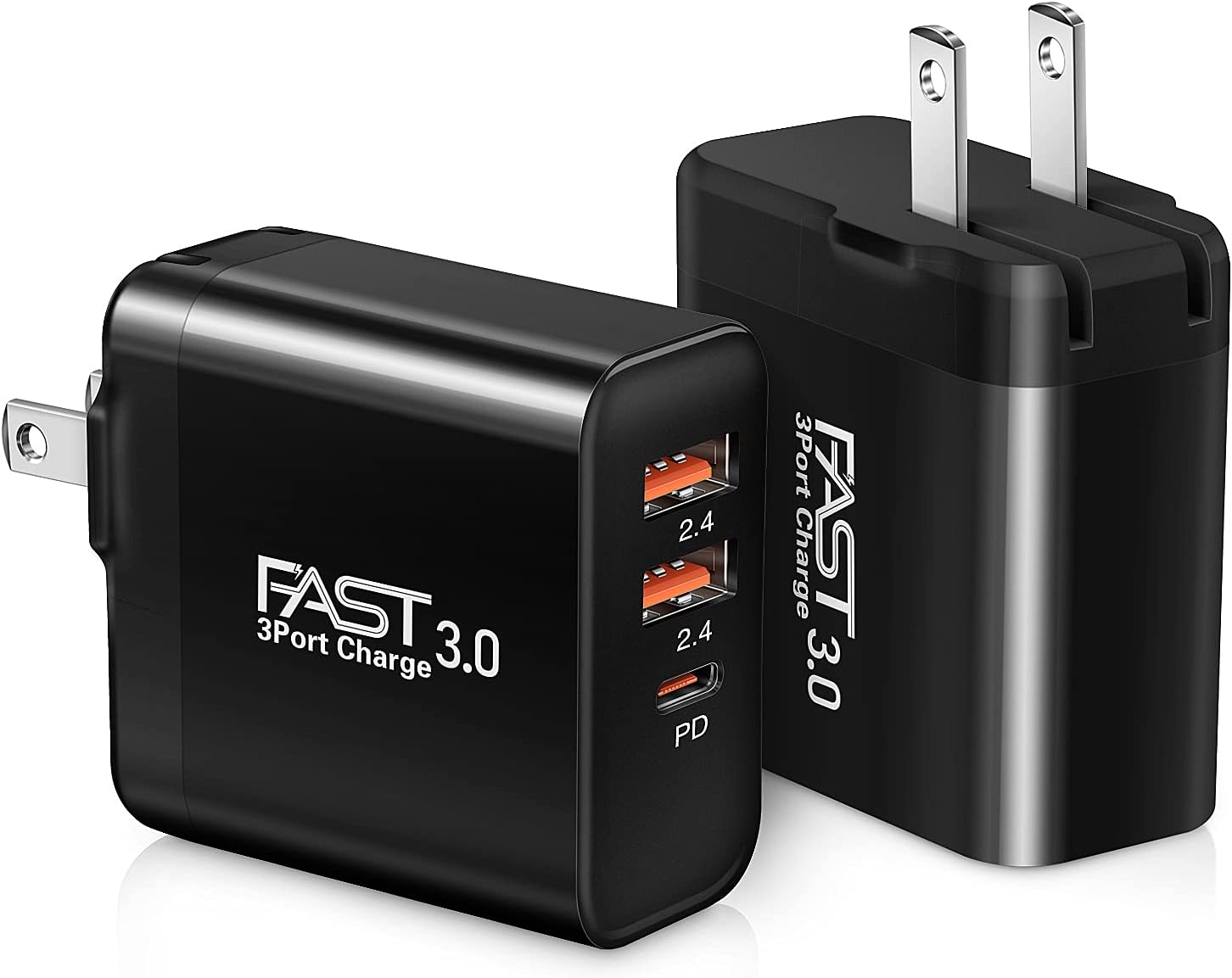 USB C Charger 2Pack, iSeekerKit 30W 3-Port Fast Type C Wall Charger Block with PD 3.0 + 5V/2.4A Foldable USB C Charging Block Plug Compatible for iPhone 14/13/Pro Max/Samsung Galaxy/Pixel 7