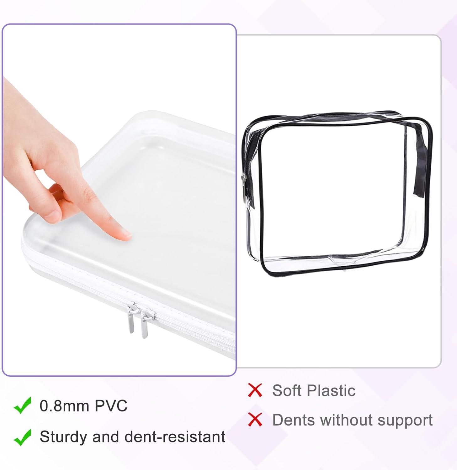 4 Pack Clear Hard Shell Zipper Case, 8×9" Plastic Clear Storage Zipper Case, Transparent Waterproof Hard Pouches for Makeup Cosmetic Snacks Building Blocks Puzzles Doll Storage Cases, White Black,M