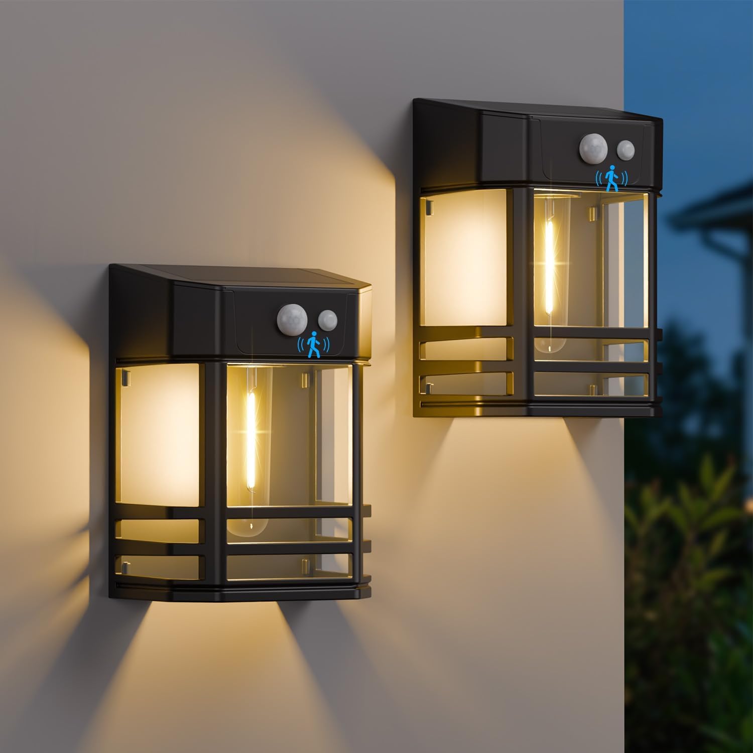 XERGY Solar Powered Outdoor Wall Lights with Motion Sensor, 3 Lighting Modes, 1200mAh Battery, Retro Design, Waterproof, Security Lights for Garden, Deck, Porch, Balcony, Gate (Pack of 2)-image-24