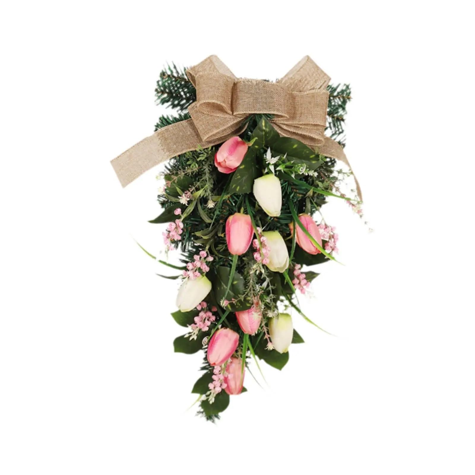 Door Wreath Tulip Teardrop Swag Spring Wreath Simulation Floral Garland Wedding For Front Door Window Office Indoor Outdoor Decor