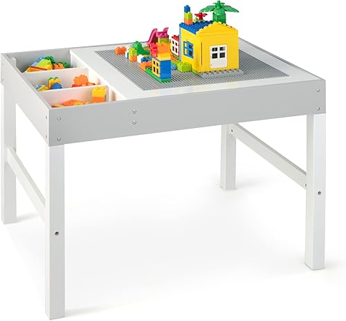 Costzon Mesa para niños, escritorio de madera 3 en 1 con almacenamiento, mesa de doble cara para artes infantiles, manualidades, dibujo, lectura,