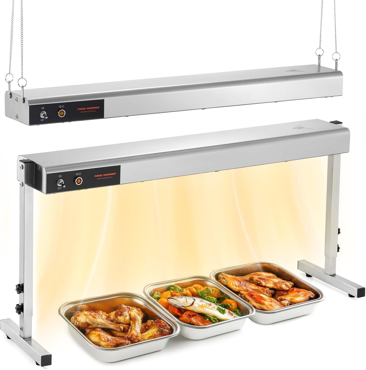 48-Inch Food Heat Lamp Strip, 1350W Commercial Food Warmer Lamp Buffet Warmers Stainless Steel Catering Heat Lamps for Restaurant Parties, Sliver 115V 48 Inch