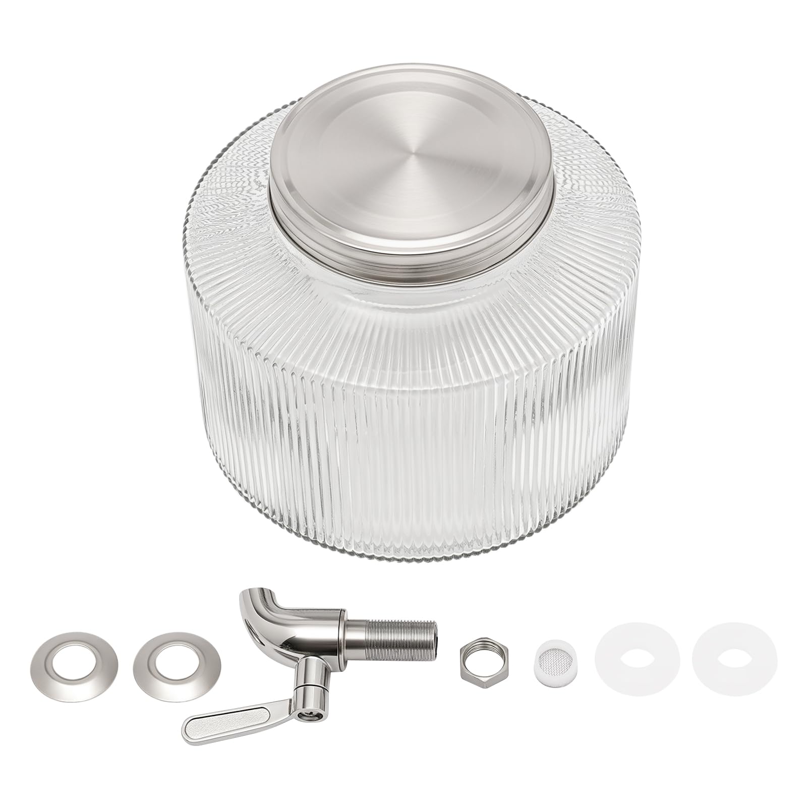 Dispenser di bevande in vetro da 2,5 l con rubinetto in acciaio inox, adatto per frigorifero, erogatore di acqua con rubinetto per limonata, tè freddo sangria, contenitore in vetro con coperchio