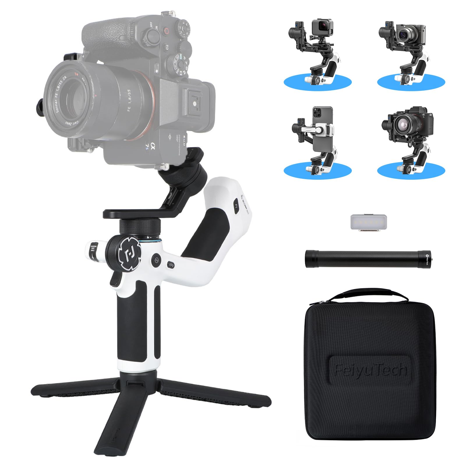 Feiyu SCORP Mini-2 Combo All-in-1 Gimbal Stabilizer for Cameras & Smartphones, 1.3" OLED Touchscreen, Integrated AI Tracking, 2.65lb Payload. 3-Axis Handheld Gimbal Compatible with GoPro, Sony, iPhone