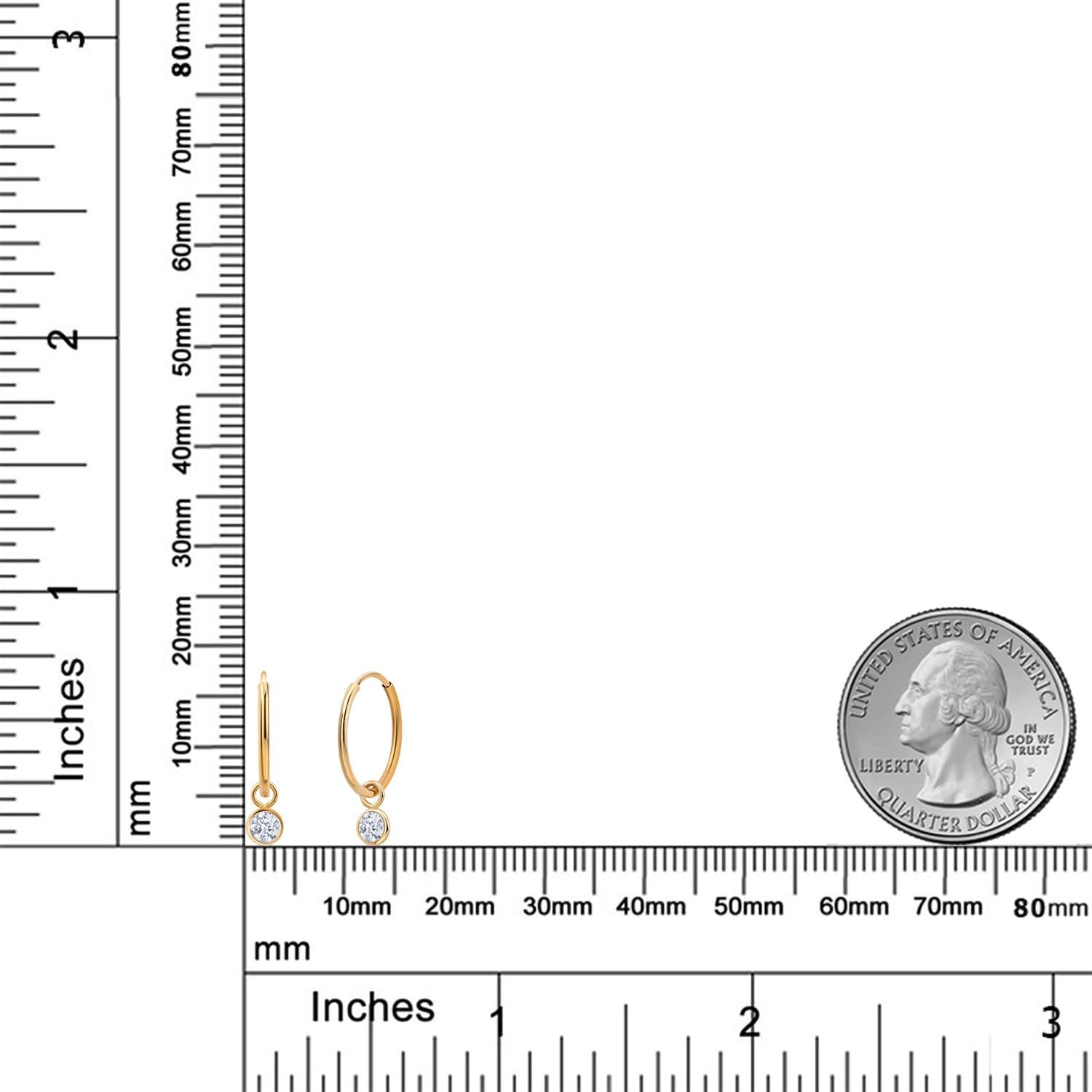 Gem Stone King 14K Yellow Gold White Zirconia Snap Closure Continuous Endless Drop Dangle Hoop Earrings For Women | 0.22 Cttw | Round 3MM | Fine Jewelry Gifts for Her Mom Women Wife