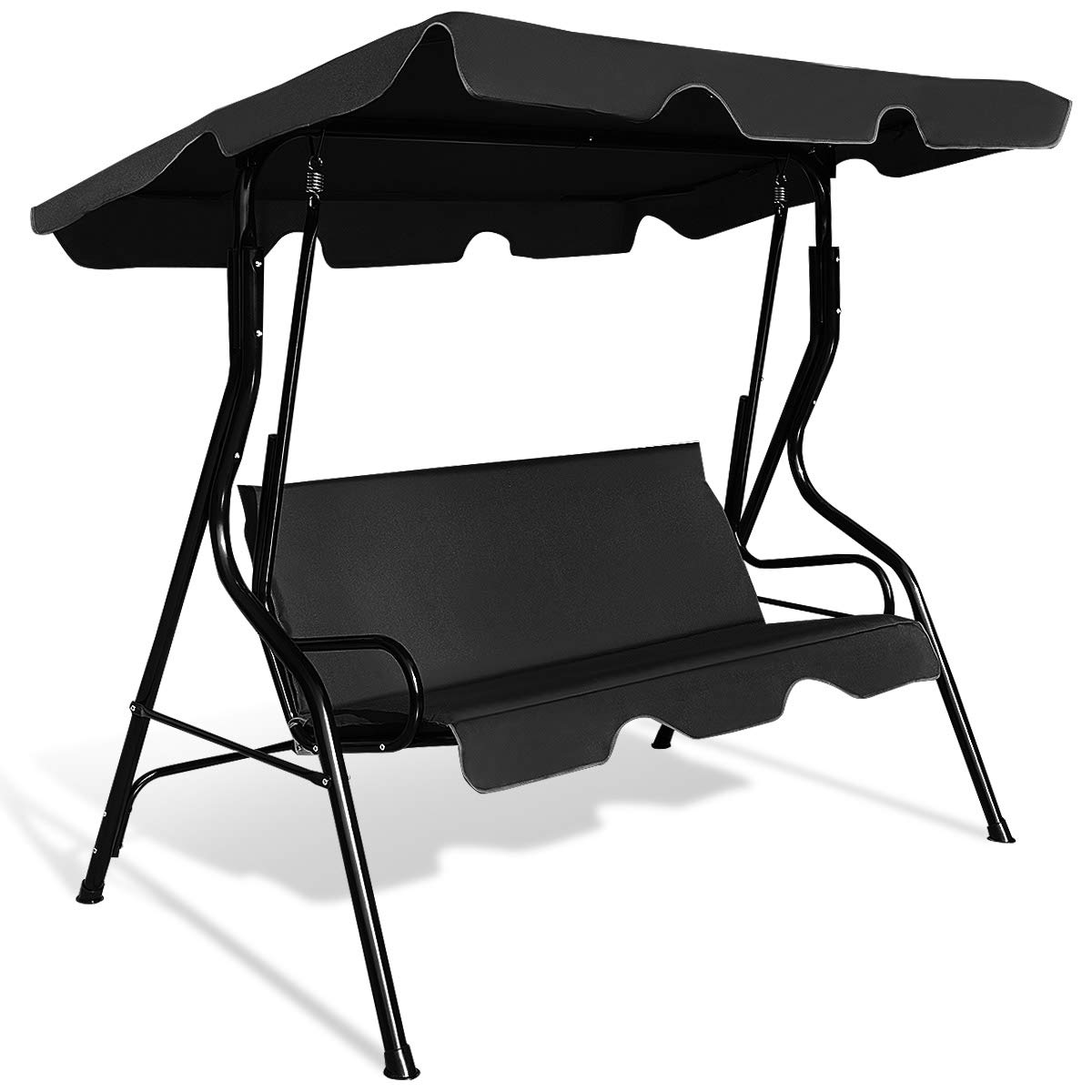 GYMAX Dondolo a 3 Posti in Acciaio, Dondolo da Esterno con Tettuccio Inclinabile e Resistente al Sole, Ideale per Giardino, Cortile e Terrazzo, 172 x 110 x 154 cm, con Portata di 240 kg (nero)