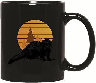 Hand Drawn Otter Sunset Gift for Nature Lovers and Animal Fans 11oz 15oz Black Coffee Mug