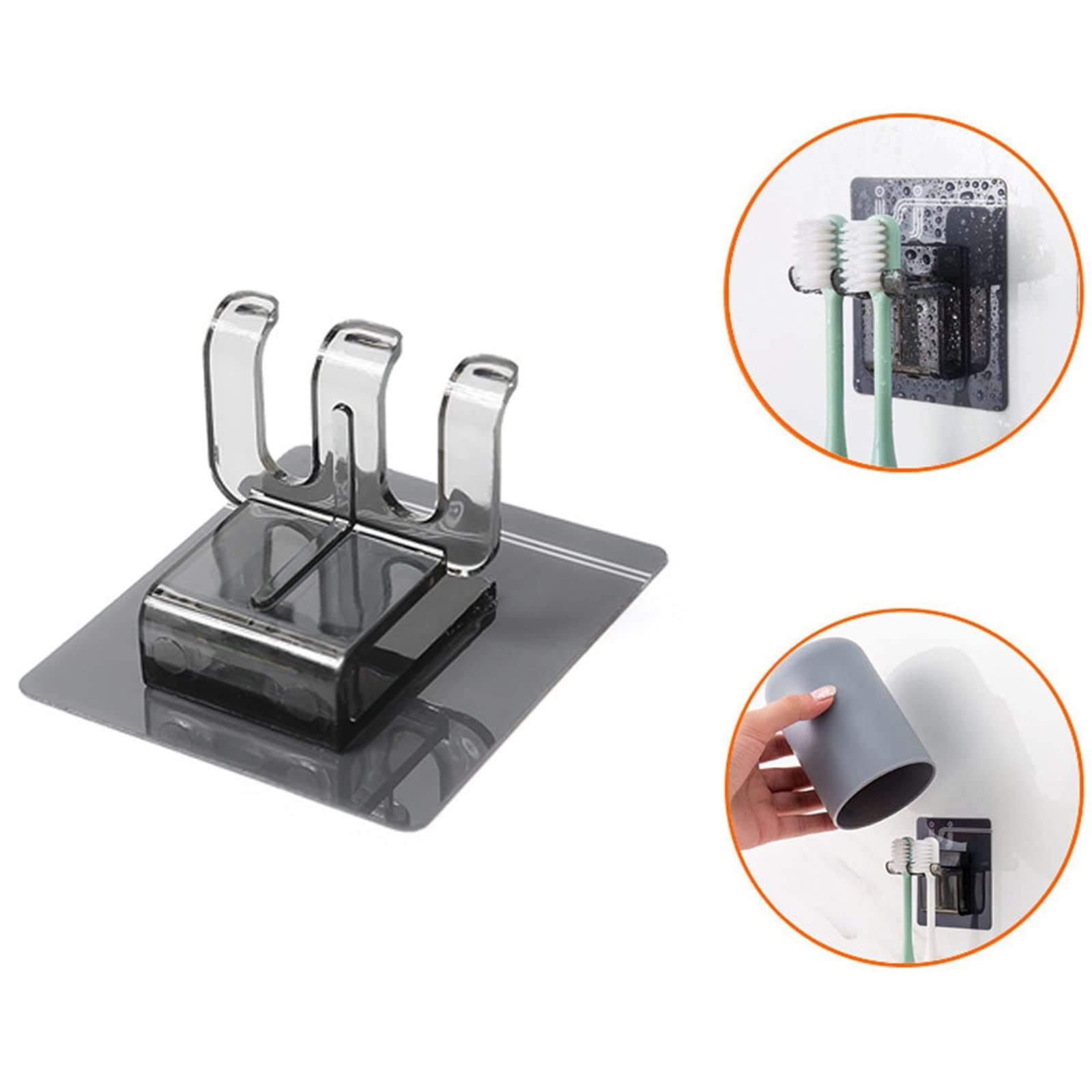 Soportes for cepillos de dientes Almacenamiento de pasta de dientes Estante de pared Soporte for cepillos de dientes Colgador de taza de enjuague bucal Soporte de almacenamiento negro sin perforacione
