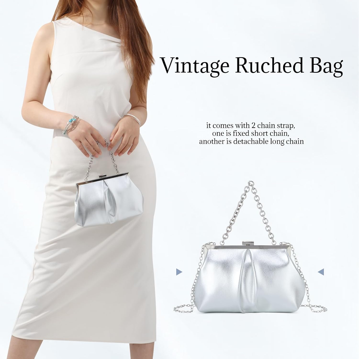 Ruched Evening Handbag for Women Dumpling Clutch Purse Pleated Cloud Bag for Wedding Formal Party