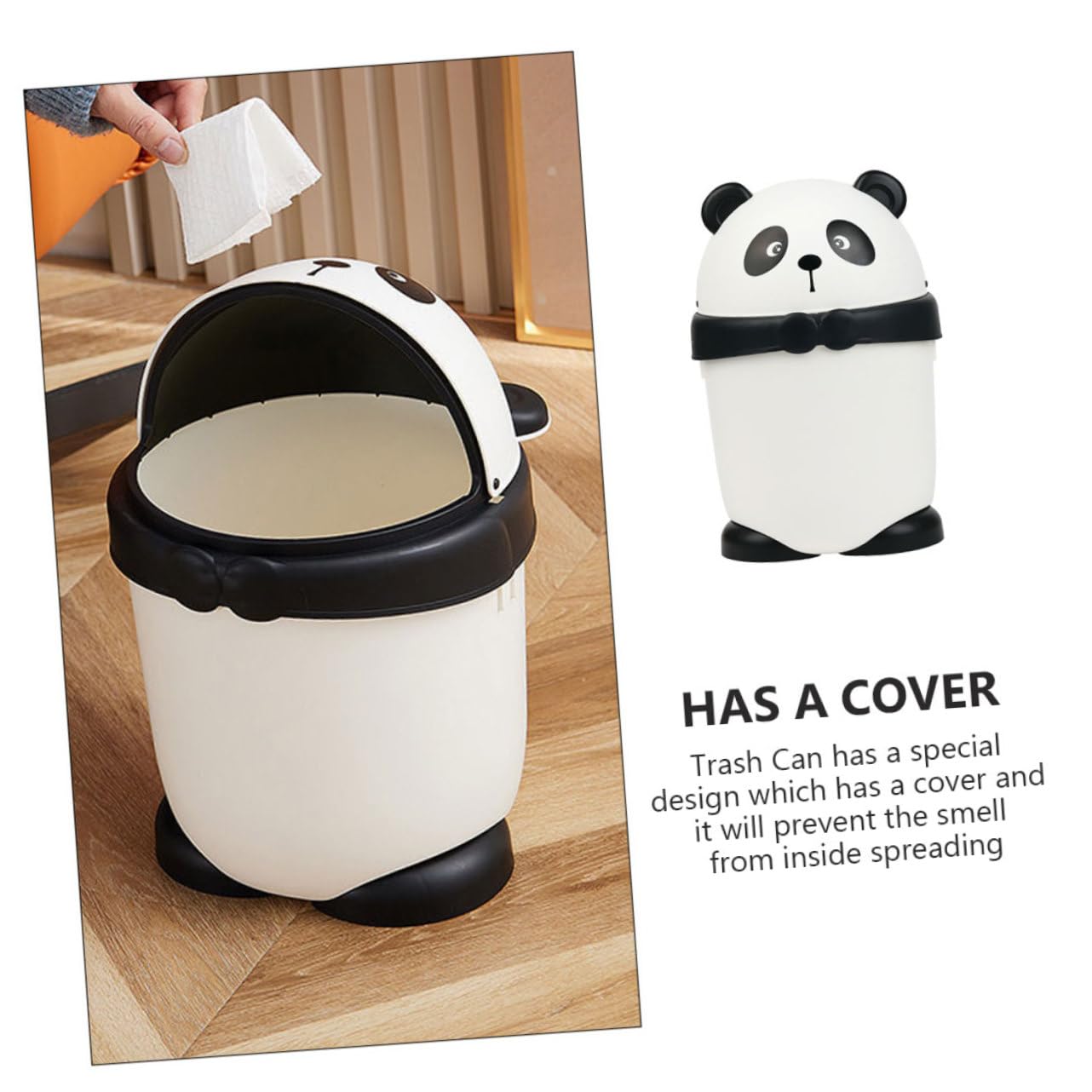 GLEAVI Cute Desktop Trash Can Small Panda Waste Bin Lid Cartoon Trashcan for Home Office Bedroom Kitchen