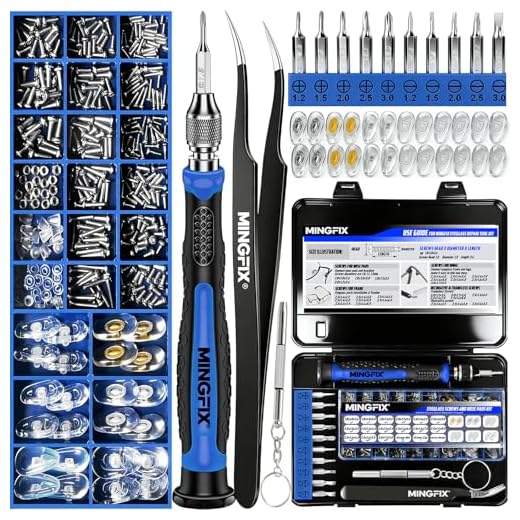 Eyeglass Sunglass Repair Kit,MINGFIX Magnetic Eye Glasses Repairing Tool Kit with Assorted Screws,Nose Pads,Small Screwdriver Bit Set & Tweezer with Mini Travel Case for Glasses,Sunglasses and Others