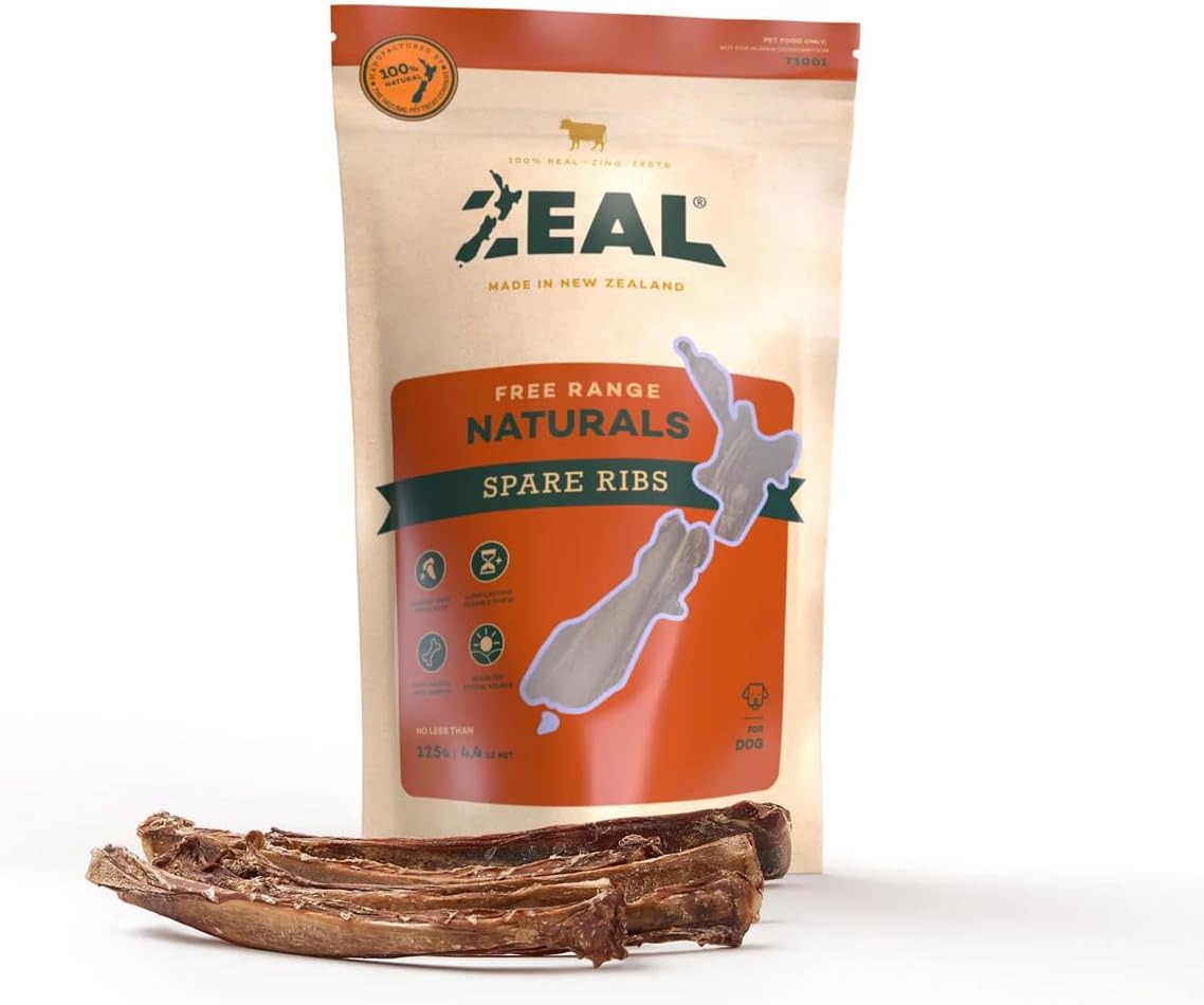 Zeal free range naturals spare ribs dog treats 125g