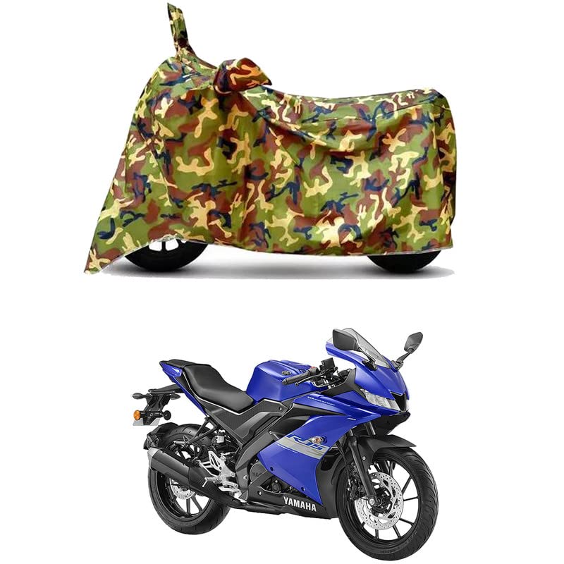 Image of Waterproof 100% PVC Coated Full Bike Scooty Two Wheeler Body Cover Compatible for Yamaha R15S /UV-Rays /Heat Protection /Birds Dropping /Scratchproof /Dust Proof /All Varients[6X6 Jungle Print]