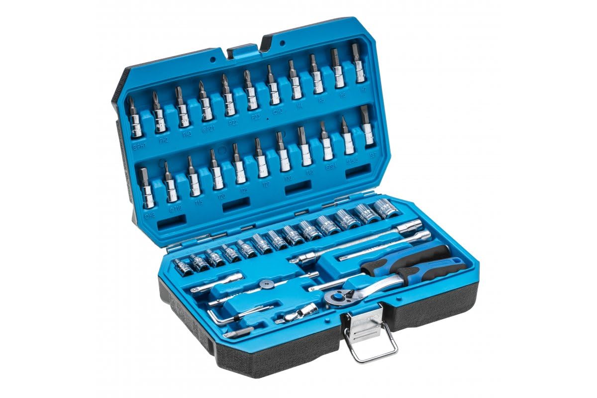 HÖGERT TECHNIK - Tool Set I Socket Spanner, Bits and Accessories 1/4 Inch I Alloy CrV Steel I Drop Forged I Ratchet Mechanism with 72 Pawls I HT1R416-46 Pieces