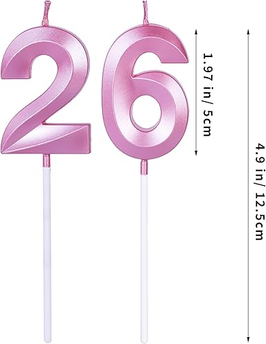 Miniatura 2 de Velas rosadas de cumpleaños 26 y 62 para pasteles, número 26 62 para decoración de tartas para fiesta, aniversario, boda, celebración